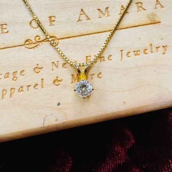 14K Gold 1/4 Carat Natural Diamond Solitaire Necklace 18" .25ct Anniversary Gift - Picture 7 of 16